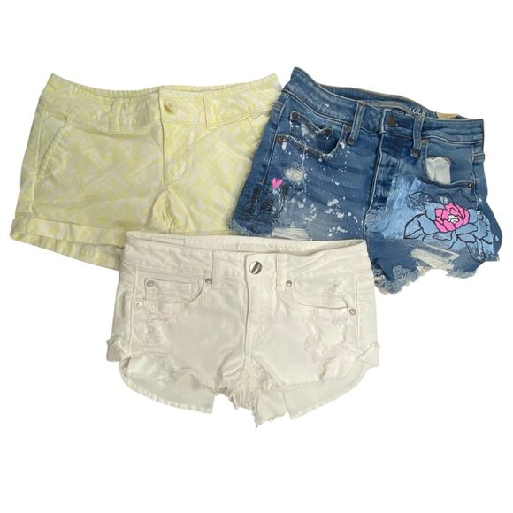 American Eagle Denim Jean Shorts Womens 00/2 (27” Waist) Shortie Midi - Lot of 3 - Picture 2 of 11
